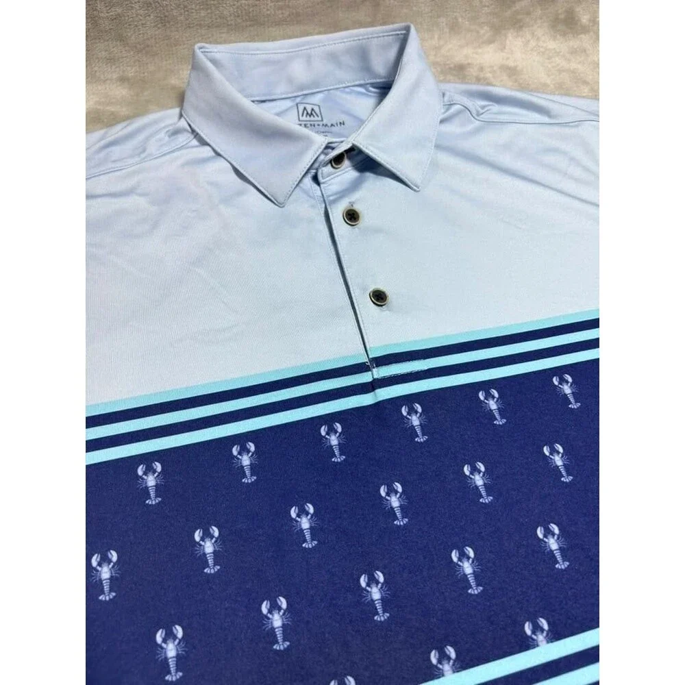 Mizzen Main Polo Shirt Men Small Blue Crab Golf Performance Outdoor Short Sleeve